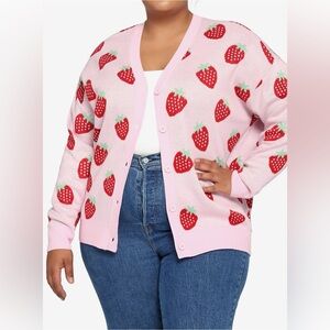 NWT Hot Topic Pink Strawberry Print Cardigan 1X